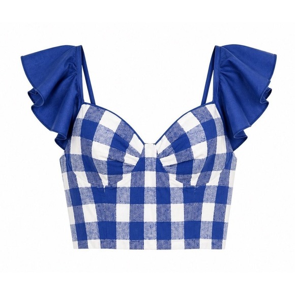 Neubyrne Tops - Neubyrne Women's Gingham Plaid Crop Blue White Check Medium Back Zip Bralette